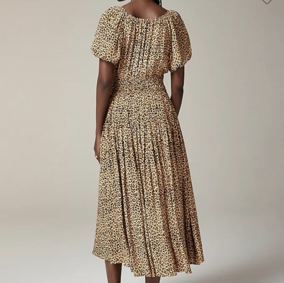 J. Crew Elena puff-sleeve dress in brown leopard crepe de chine size S NWT CD517 - Picture 3 of 8